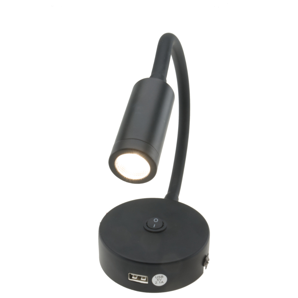 BBAtechniek - Venetië Flex LED 12V 2W zwart met USB 2.1A (1x)