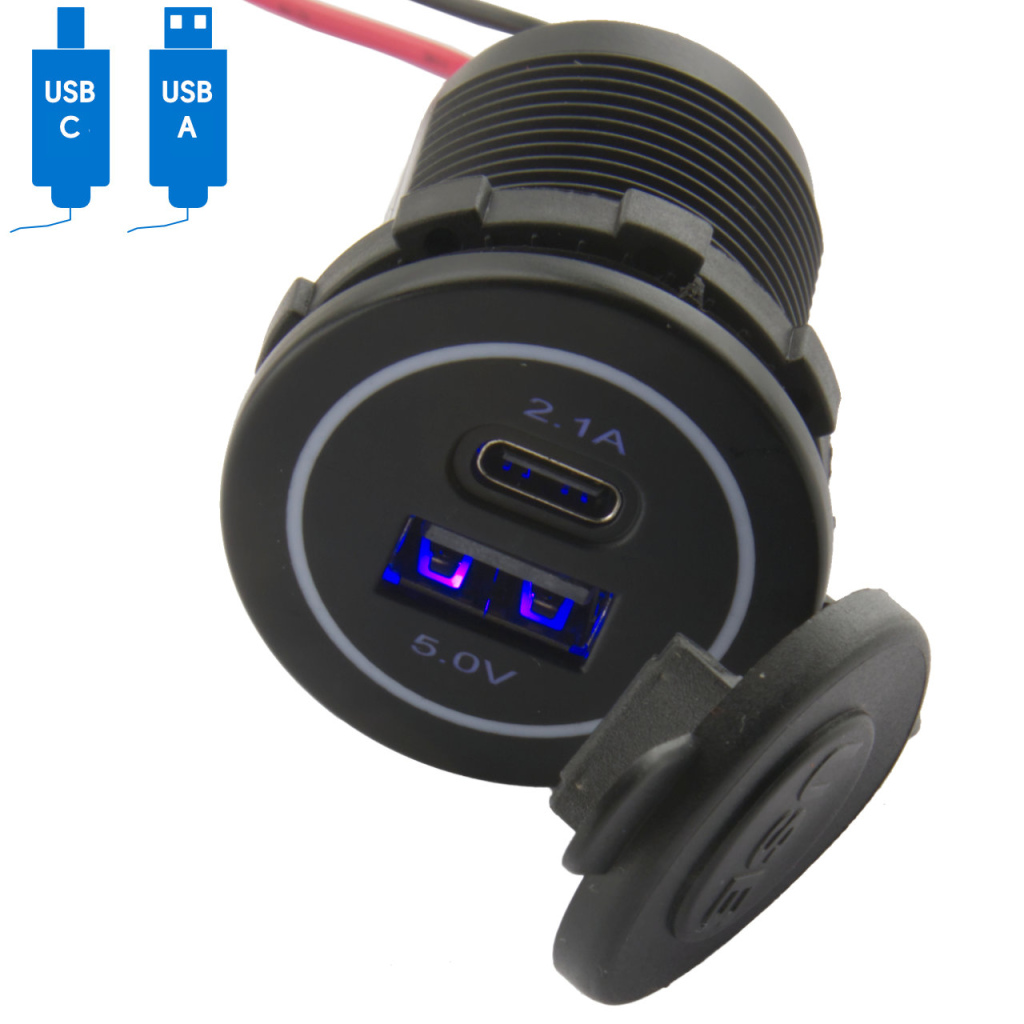 BBAtechniek - USB C-1x & A-1x 5V 2.1A inbouw met afdekkap (1x)