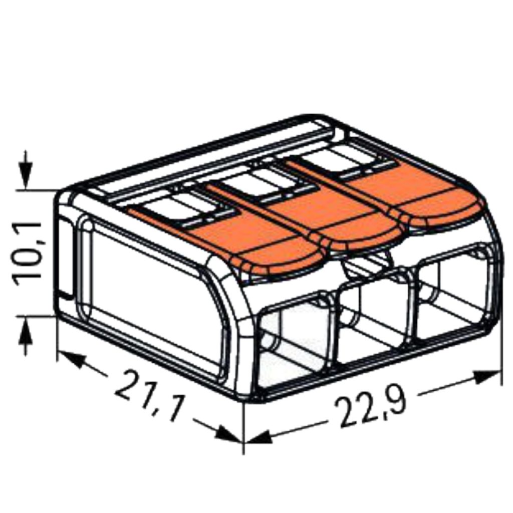 BBAtechniek - Wago verbindingsklem 221 3-voudig t/m 6mm2 (30x)