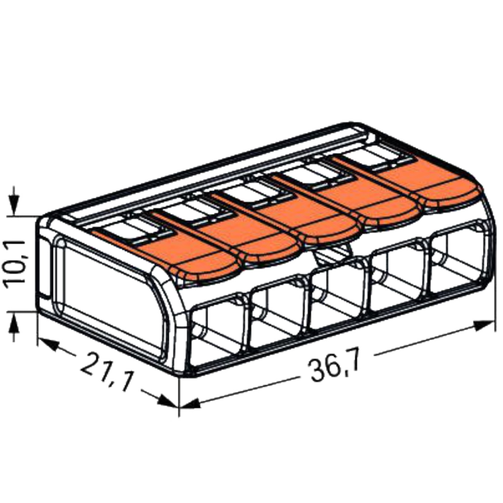 BBAtechniek - Wago verbindingsklem 221 5-voudig t/m 6mm2 (15x)