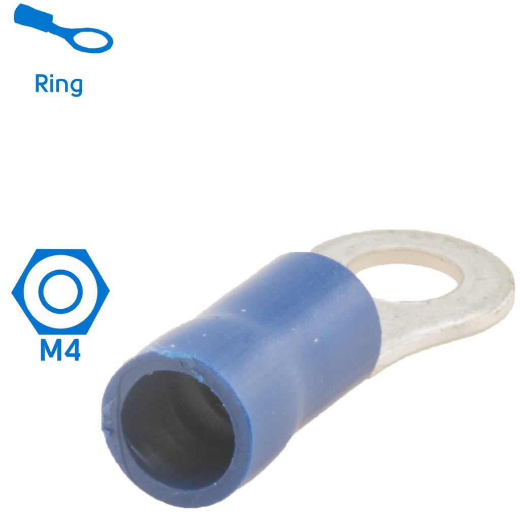 BBAtechniek - Kabelschoen ring M4 Ø4.3mm blauw (100x)