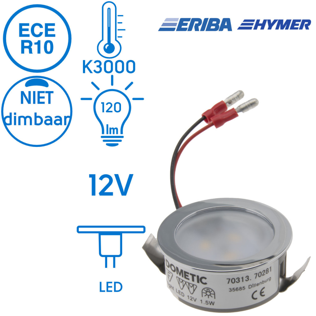 BBAtechniek - Dometic LED inbouwspot chroom 12V 1.5W (1x)