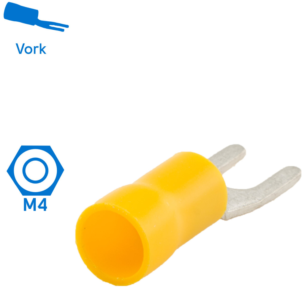 BBAtechniek - Kabelschoen vork M4 Ø4.3mm geel (100x)