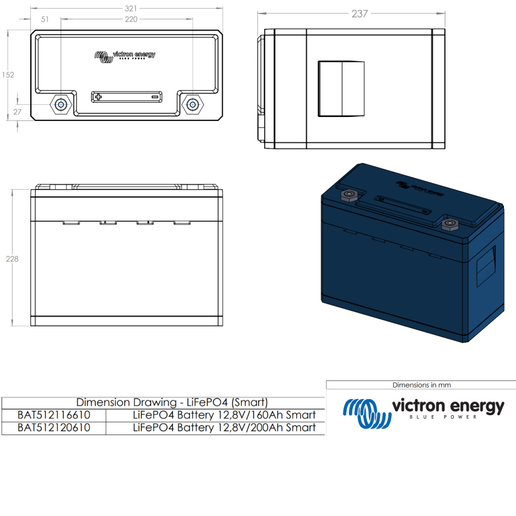 BBAtechniek - Victron Lithium accu 12.8V 200Ah-a Smart (1x)