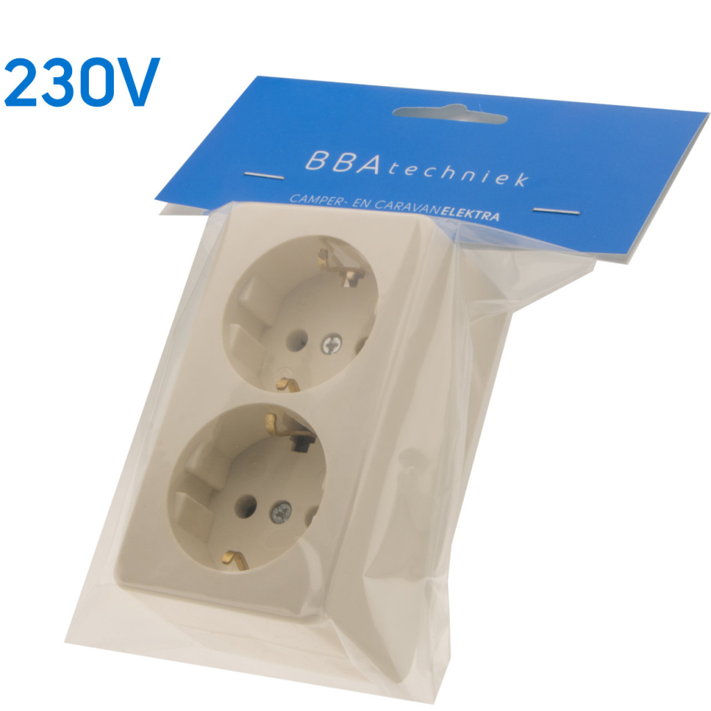 BBAtechniek - 230V dubbel stopcontact opbouw met randaarde (1x)