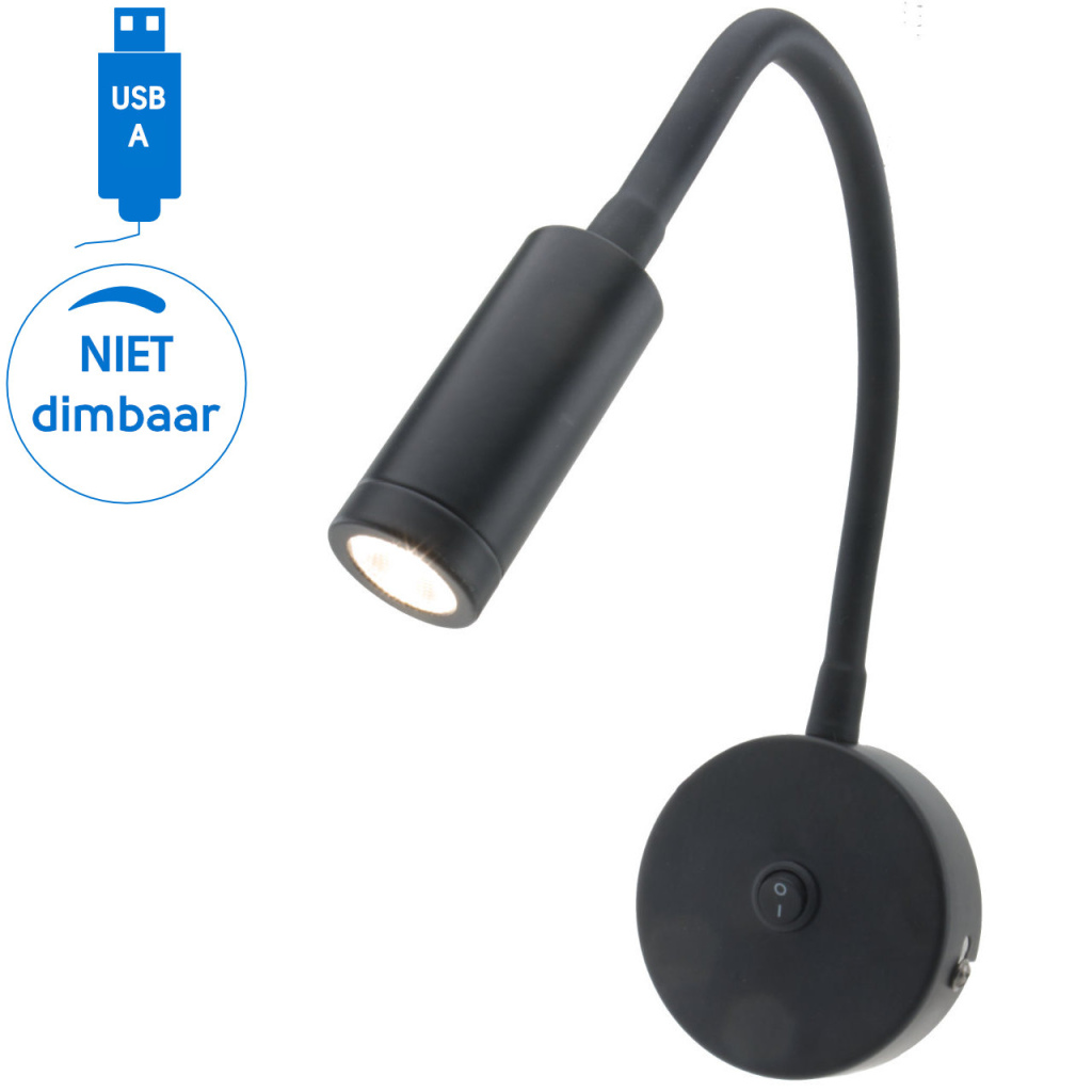 BBAtechniek - Venetië Flex LED 12V 2W zwart met USB 2.1A (1x)