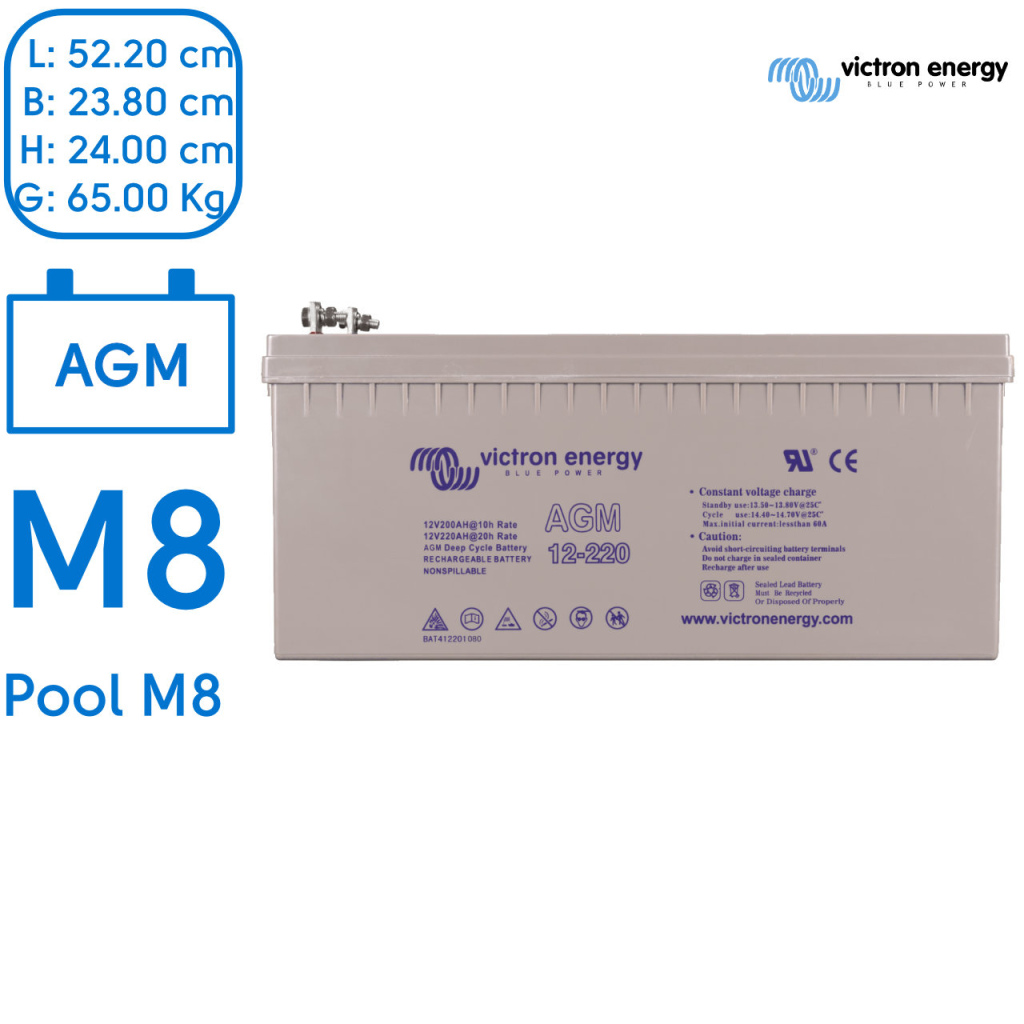 BBAtechniek - 12V 220Ah Victron AGM accu M8 (1x)