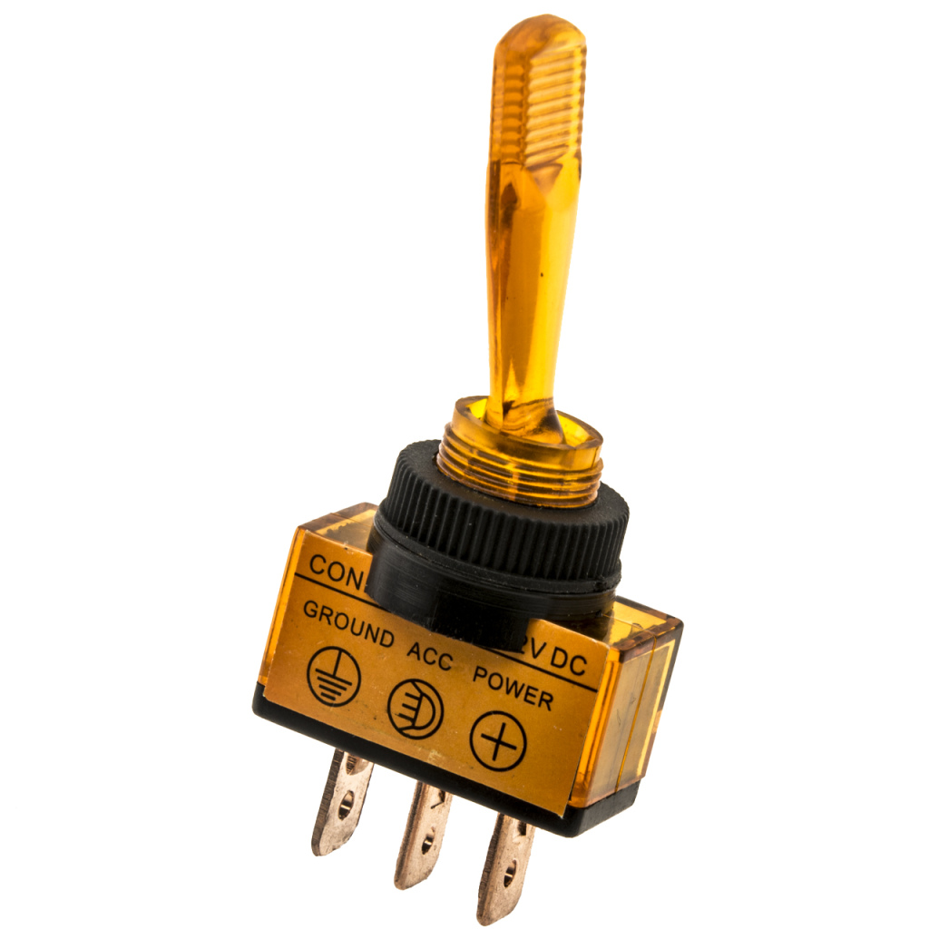 BBAtechniek - 12V 20A 3-polig On-Off tuimelschakelaar amber (1x)