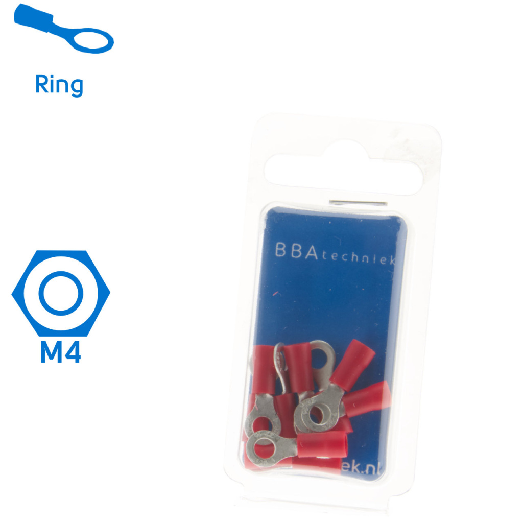 BBAtechniek - Kabelschoen ring M4 Ø4.3mm rood (10x)