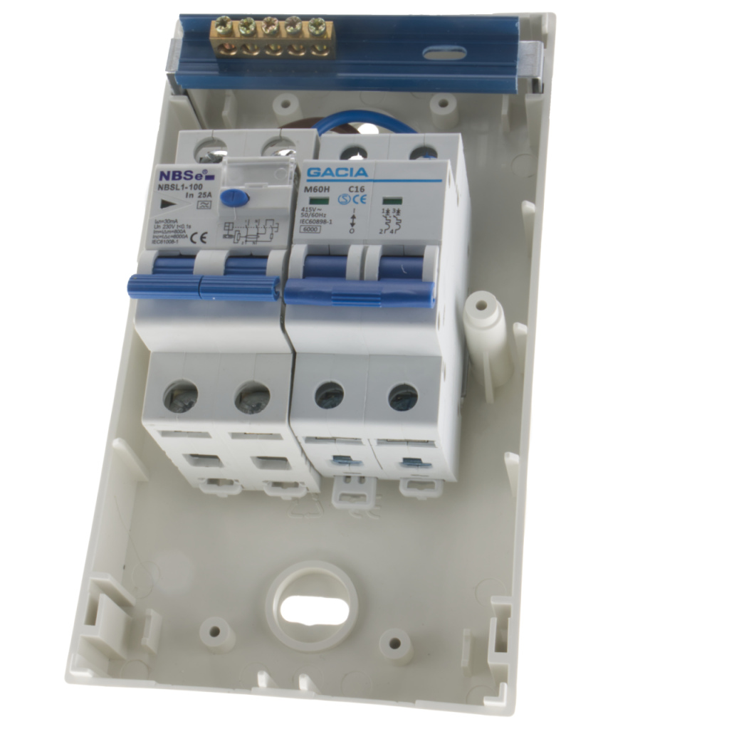 BBAtechniek - Zekeringkast 16A + dubbelpolige aardlek 30mA (1x)