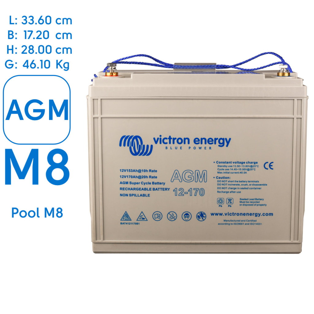 BBAtechniek - 12V 170Ah Victron AGM Super cycle accu M8 (1x)