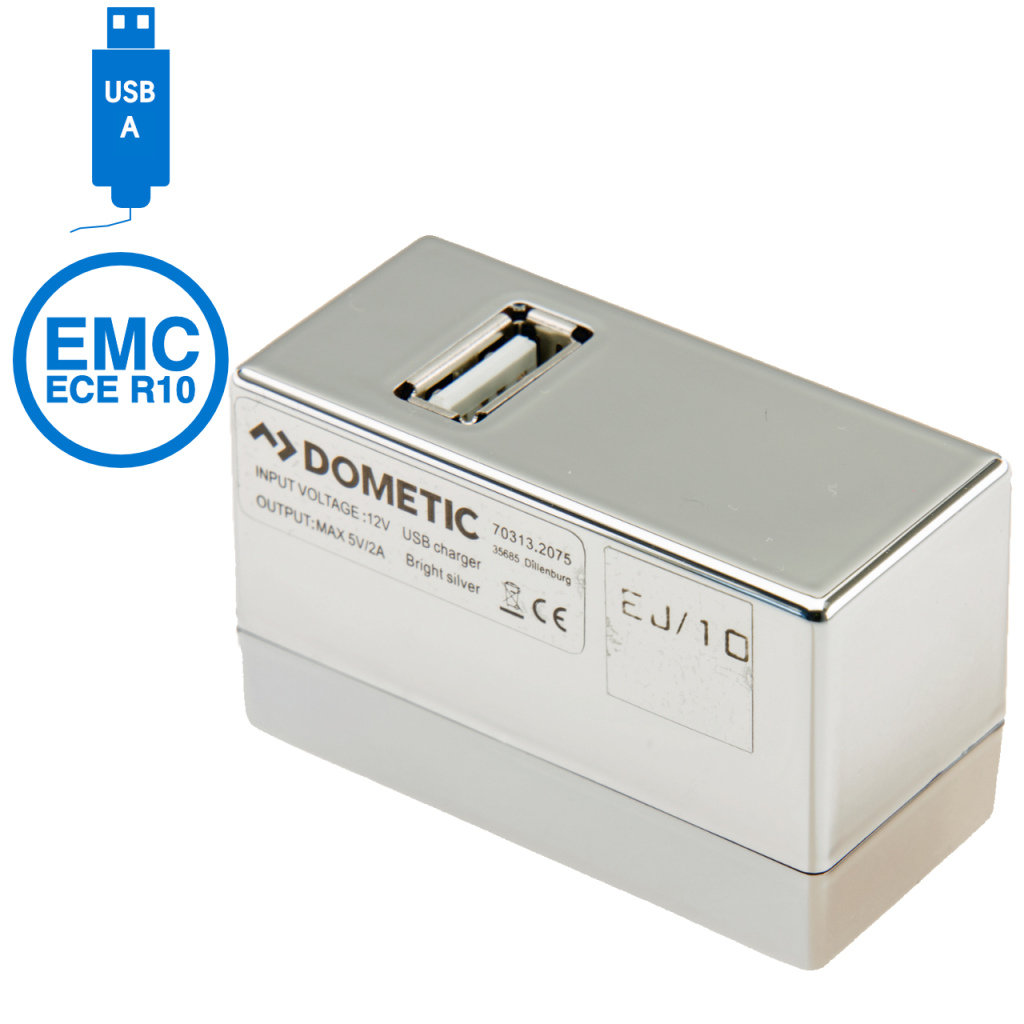 BBAtechniek - USB A-1x 5V 2A Dometic rail chroom (1x)