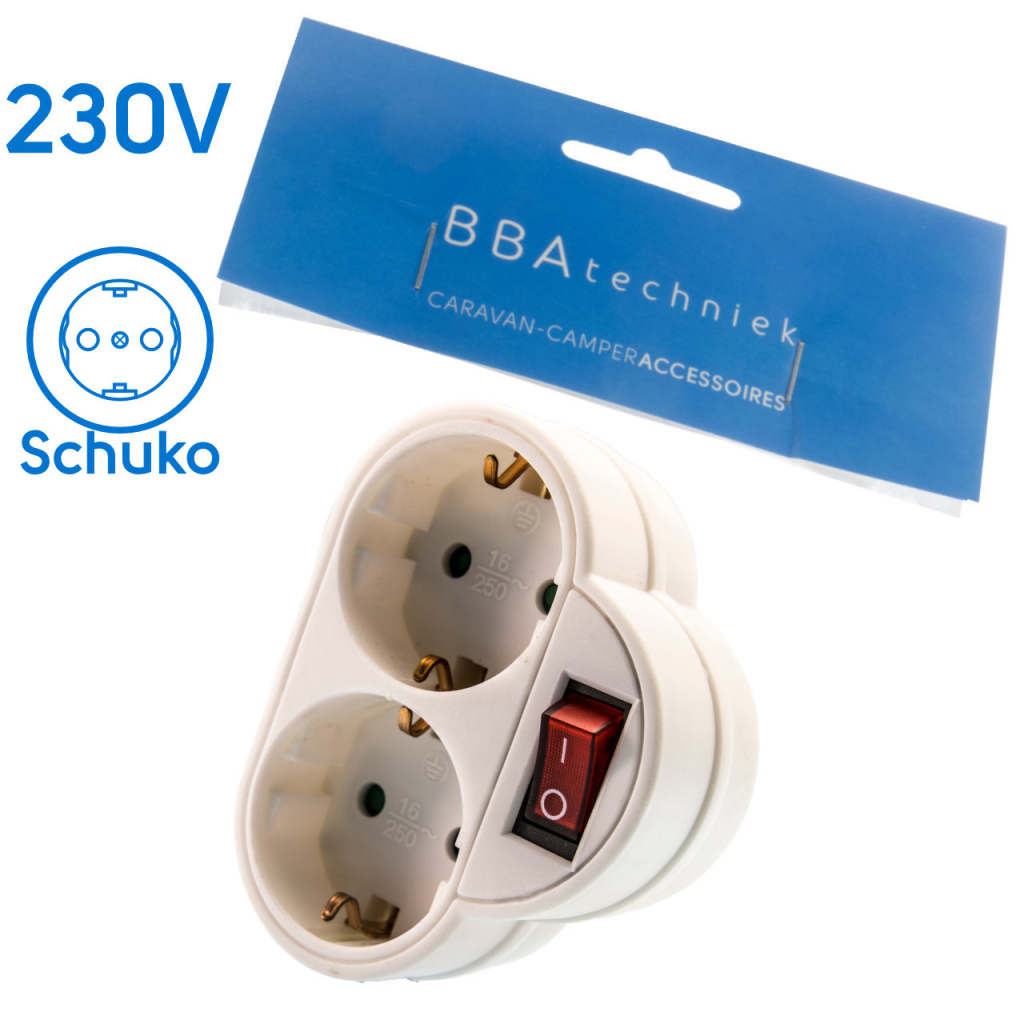 BBAtechniek - 230V RA stekker doorvoer 2x met schakelaar (1x)