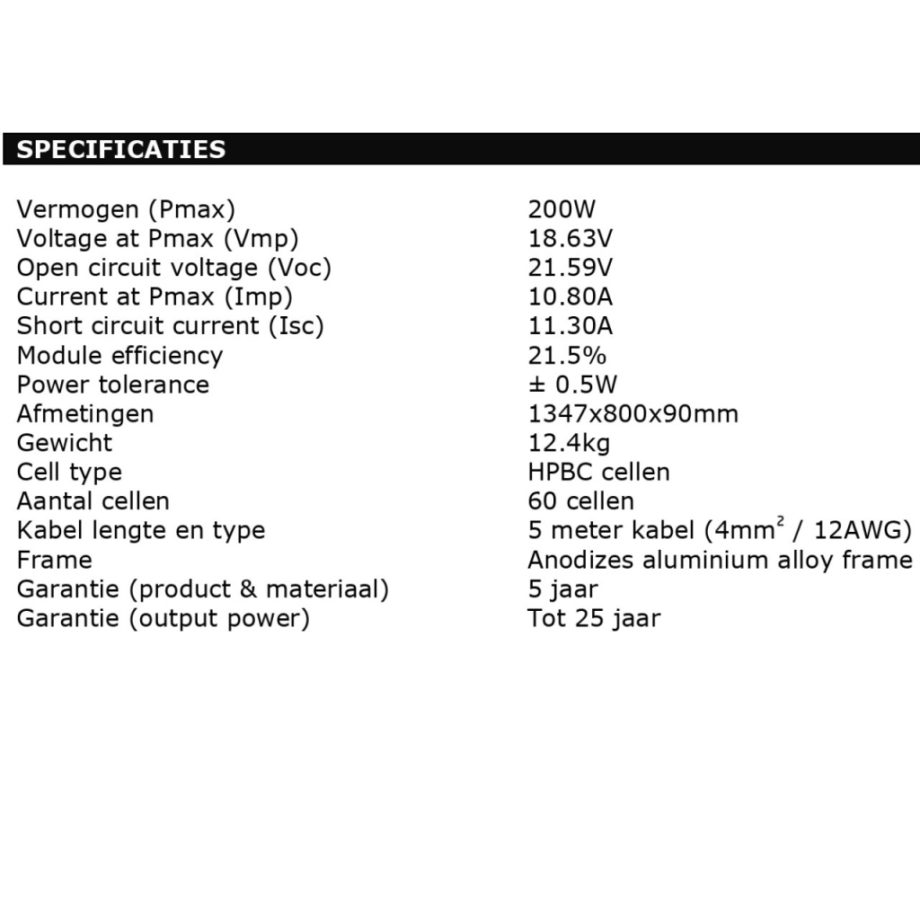 BBAtechniek - 200Wp 137x80x9cm Pro-User SP200 zonnepaneel (1x)