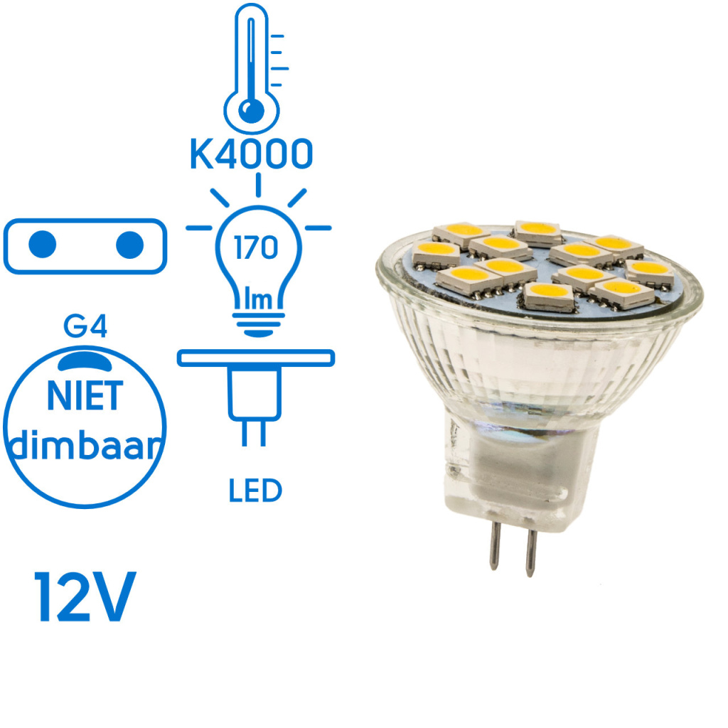 BBAtechniek - G4 12-24VDC 1.8W 4000K 170lm LED MR11(1x)