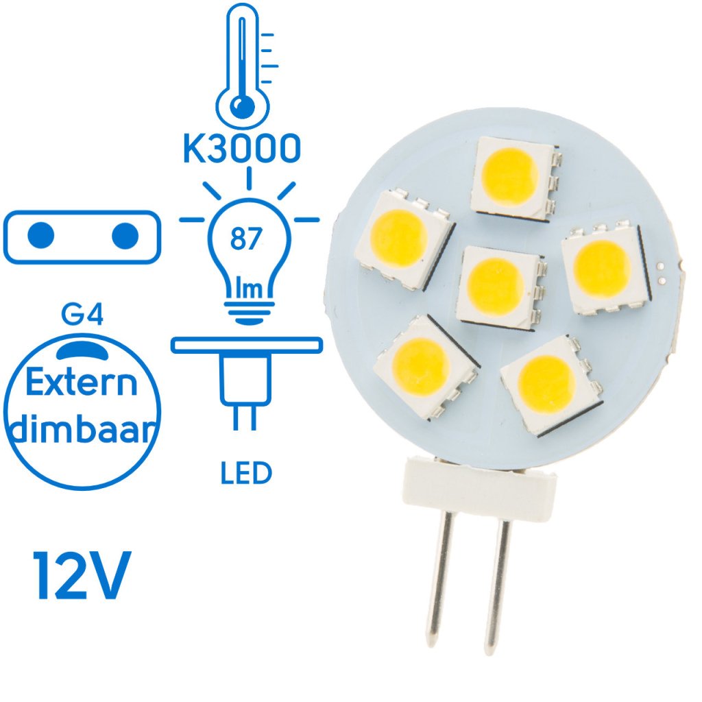 BBAtechniek - G4 10-30VDC 1.2W 3000K 87lm LED6 2pins (2x)