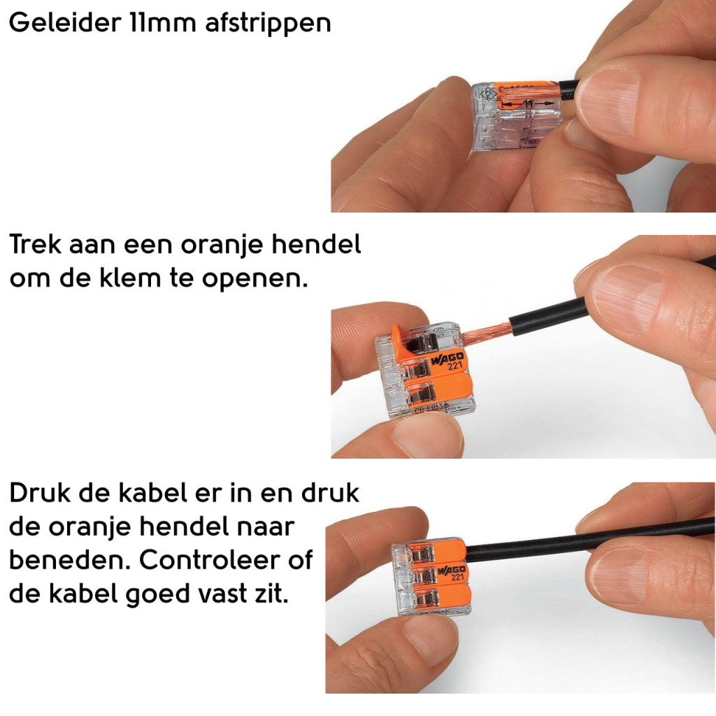 BBAtechniek - Wago verbindingsklem 221 3-voudig t/m 6mm2 (30x)