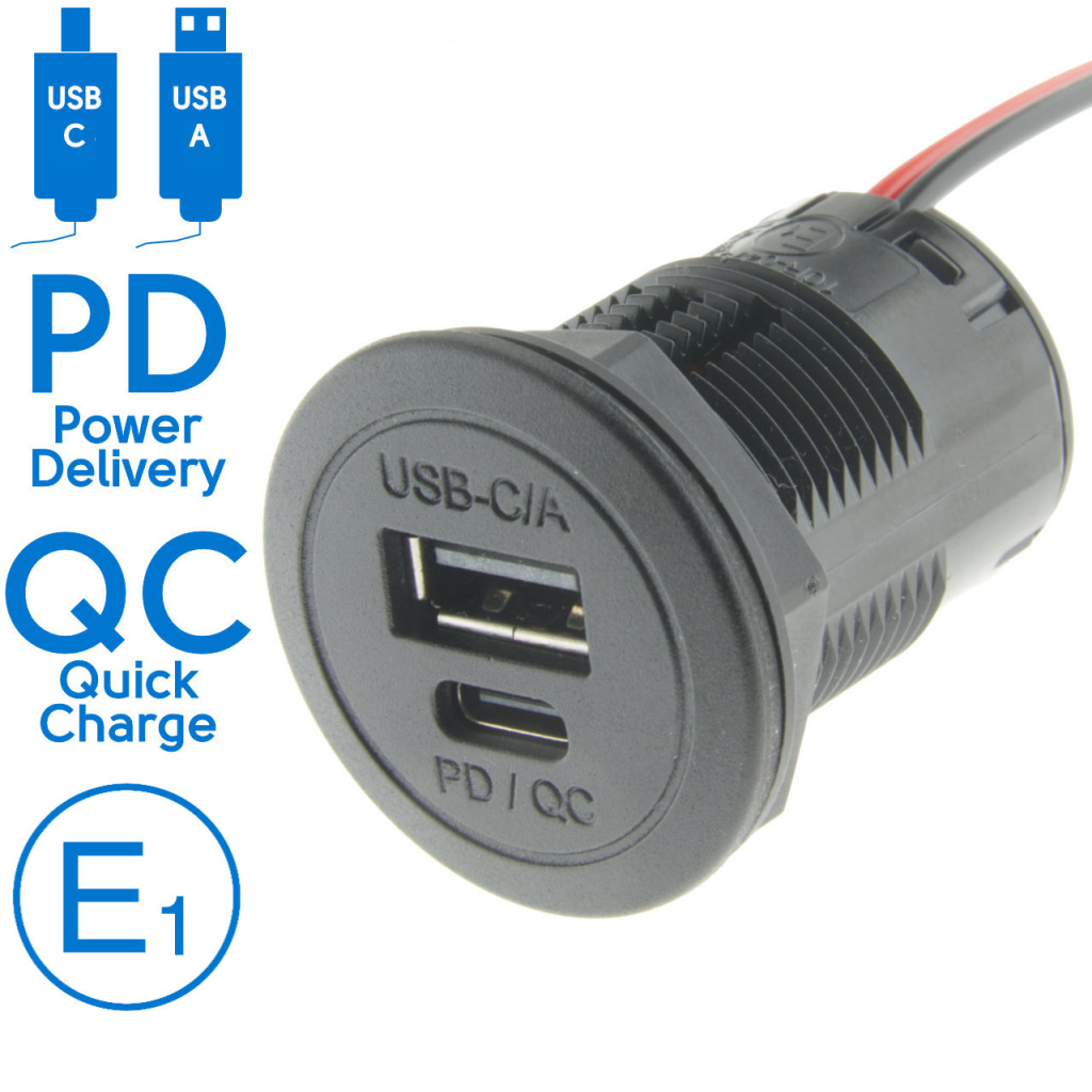 BBAtechniek - USB C-1x & A-1x PD QC 5V 3.6A inbouw (1x)