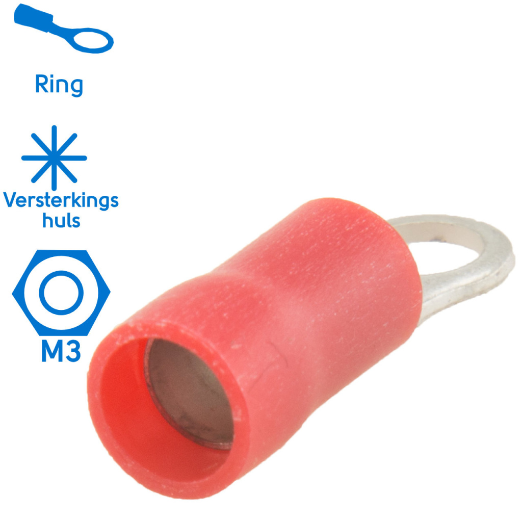 BBAtechniek - Kabelschoen ring M3 Ø3.7mm* rood (100x)
