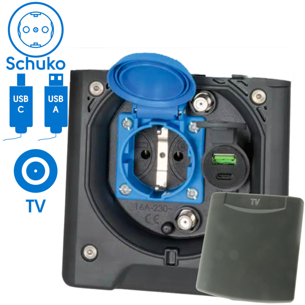 BBAtechniek - Voortent aansluiting CEE 230V / TV / USB-A/C (1x)