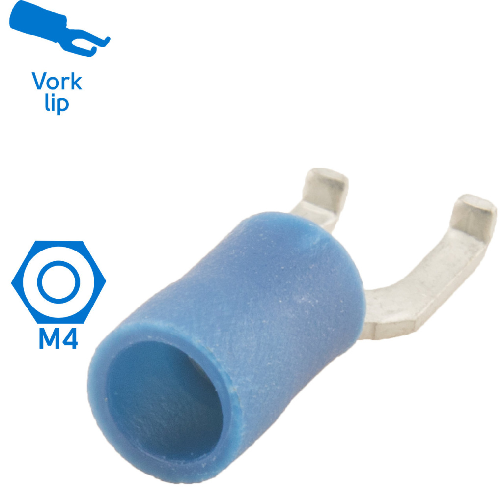 BBAtechniek - Kabelschoen vork-lip M4 Ø4.3mm blauw (100x)