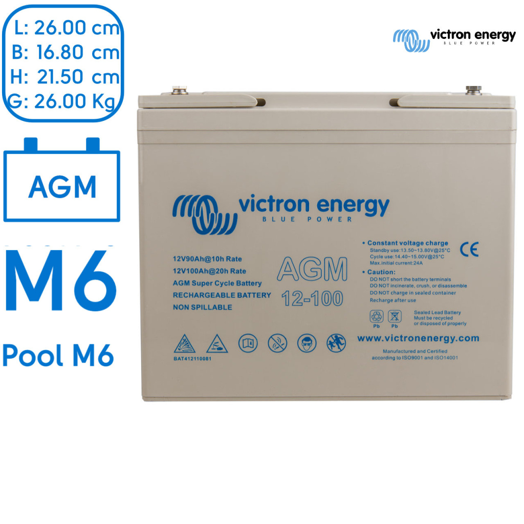 BBAtechniek - 12V 100Ah Victron AGM Super cycle accu M6 (1x)