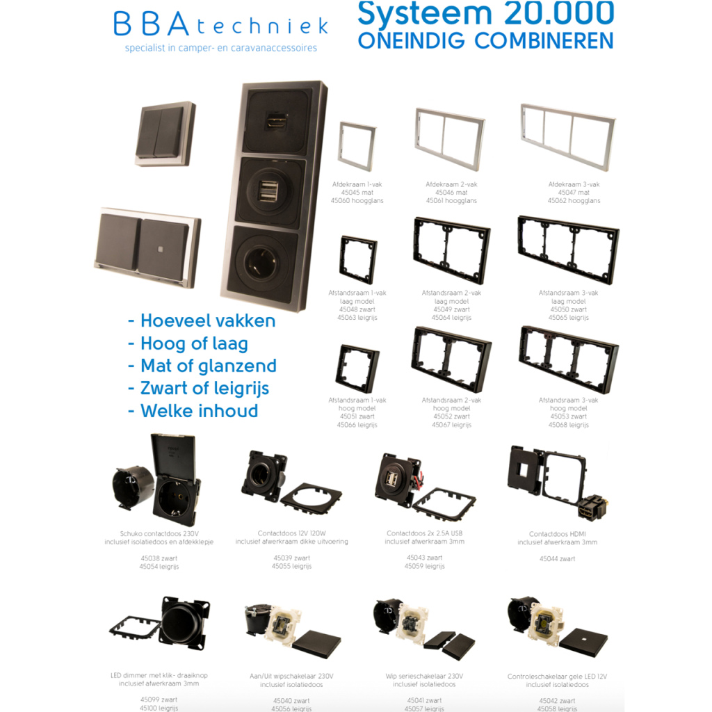 BBAtechniek - Afstandsraam 1-vak hoog zwart S20.000 (1x)