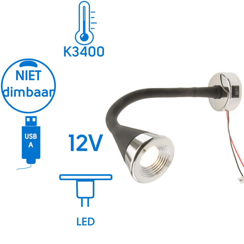 BBAtechniek - Bari flex LED 12V 1.5W 3400K USB A 5V 2.1A (1x)