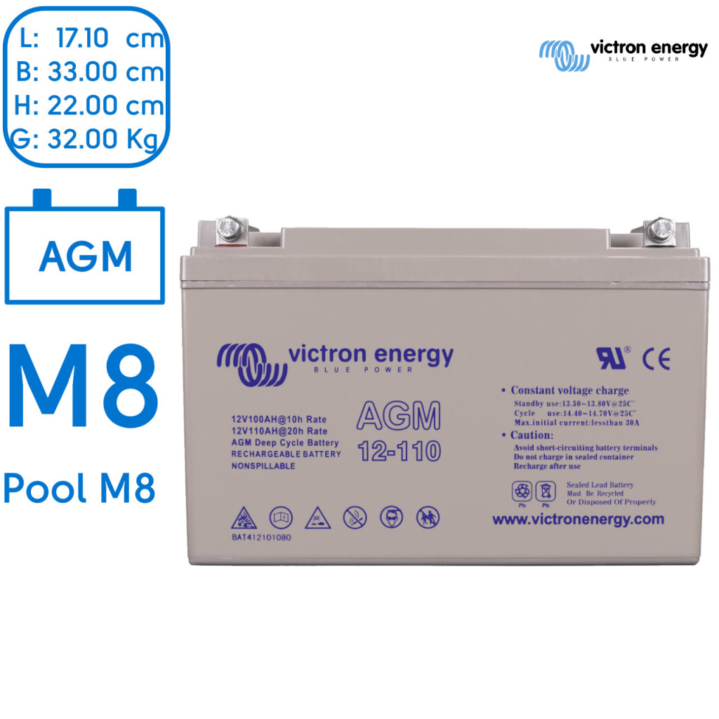BBAtechniek - 12V 110Ah Victron AGM accu M8 (1x)