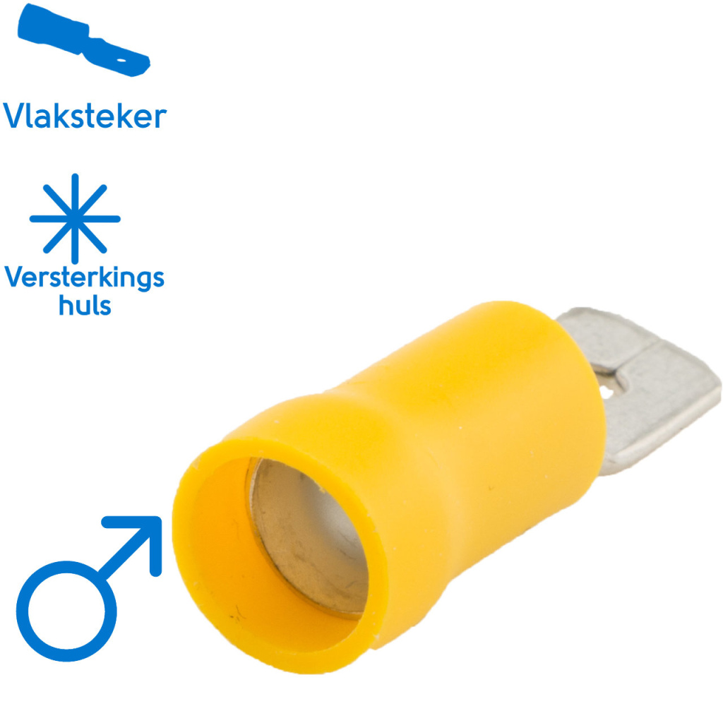 BBAtechniek - Vlaksteker 6.3mm* geel (100x)