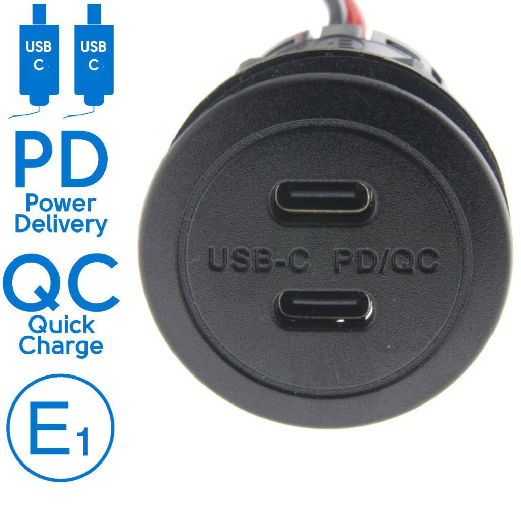 BBAtechniek - USB/C 2x PD QC 3A 30W inbouw zwart (1x) 
