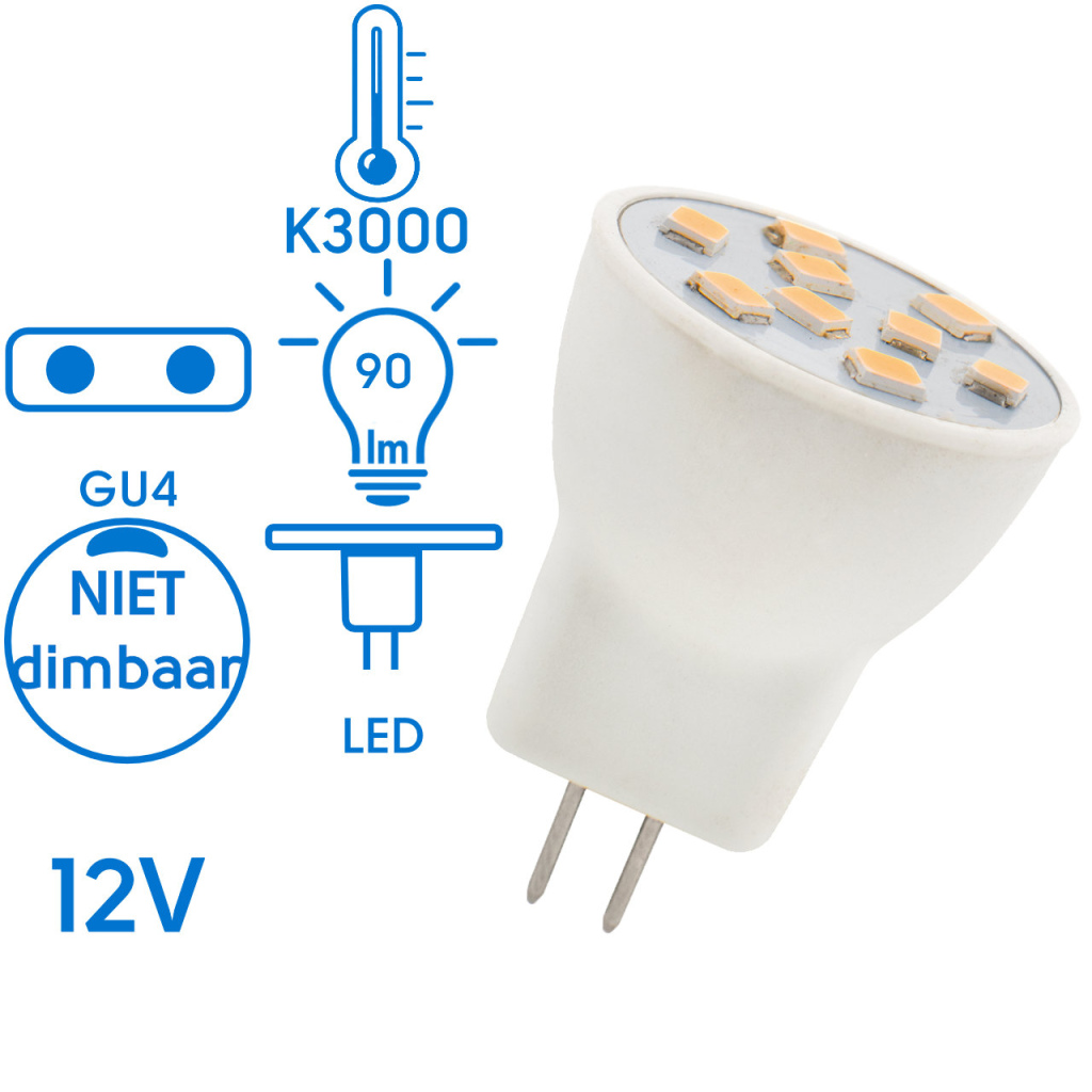 BBAtechniek - GU4 12VDC 1.2W 3000K 90lm LED MR8 (1x)